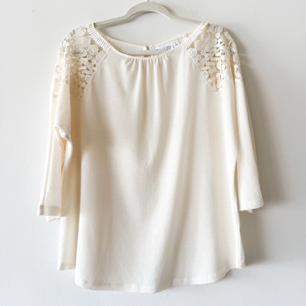 7th Avenue Design Studio Cream Lace Blouse‎ Size XL